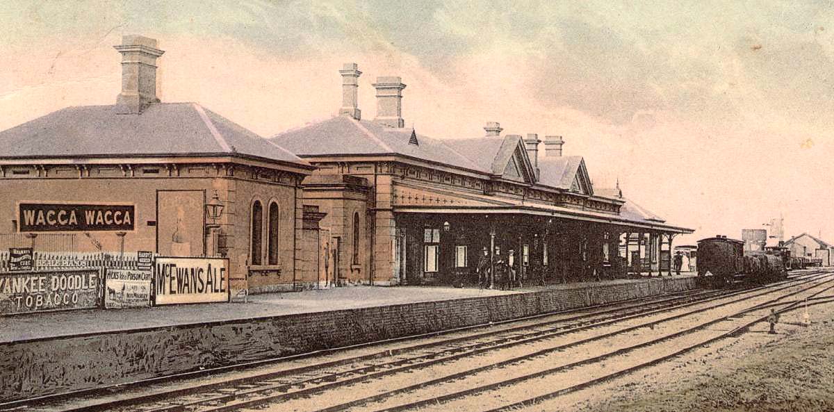 Wagga Wagga. Departure of the first mail train with Railway Station was in 1879