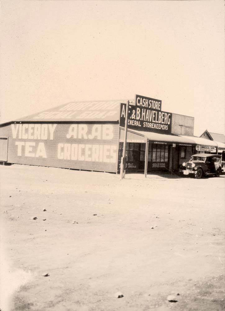 Whyalla. Car parked in front of the A. and B. Havelberg general store