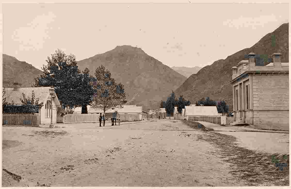 Arrowtown. Panorama of street, 1880s