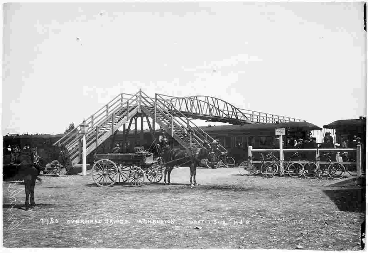 Ashburton. Overhead bridge at Railway station, 1910