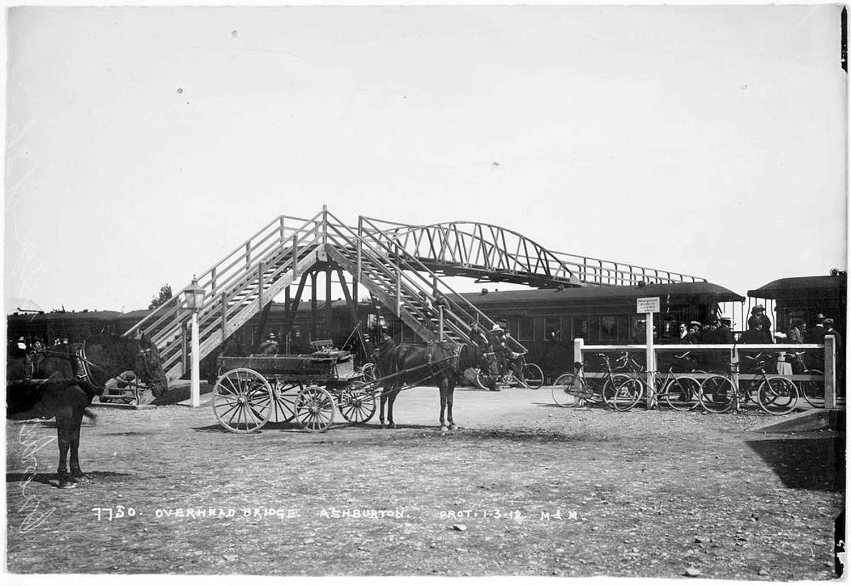 Ashburton. Overhead bridge at Railway station, 1910