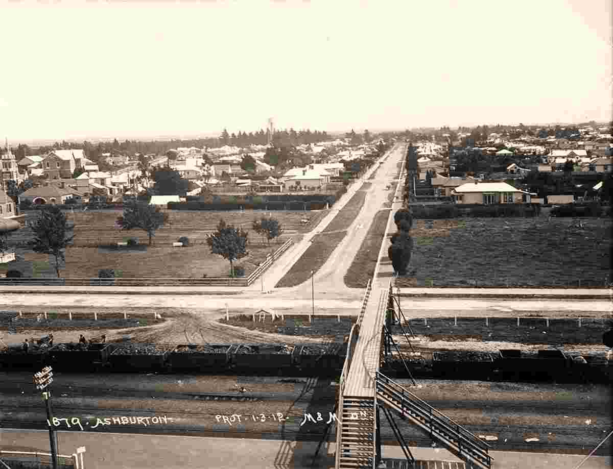 Ashburton. Panorama of city street from railway, 1912