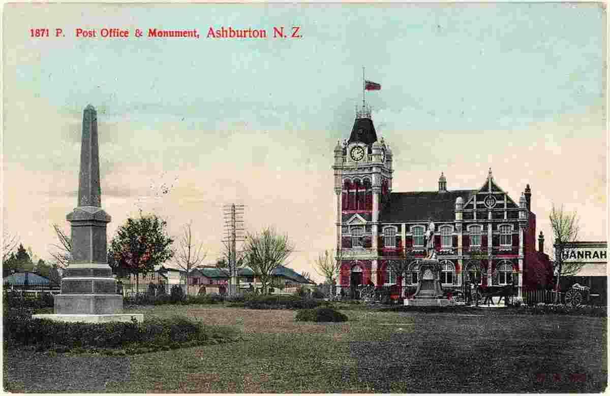 Ashburton. Post Office and Monument, 1906