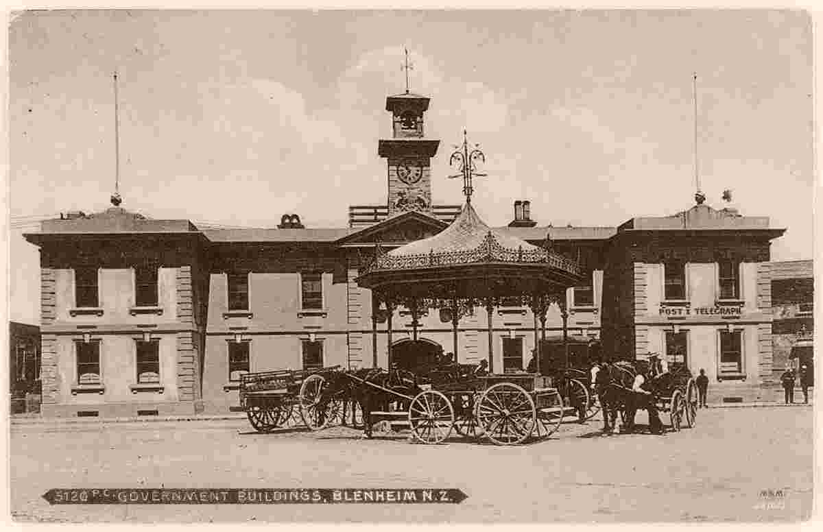 Blenheim. Government Building, Post and Telegraph Office and Pavilion, between 1904 and 1915