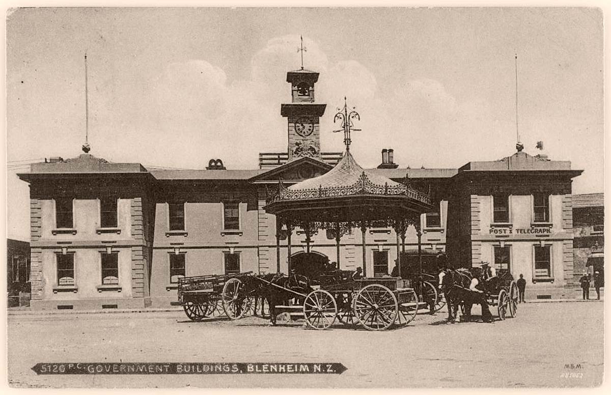 Blenheim. Government Building, Post and Telegraph Office and Pavilion, between 1904 and 1915