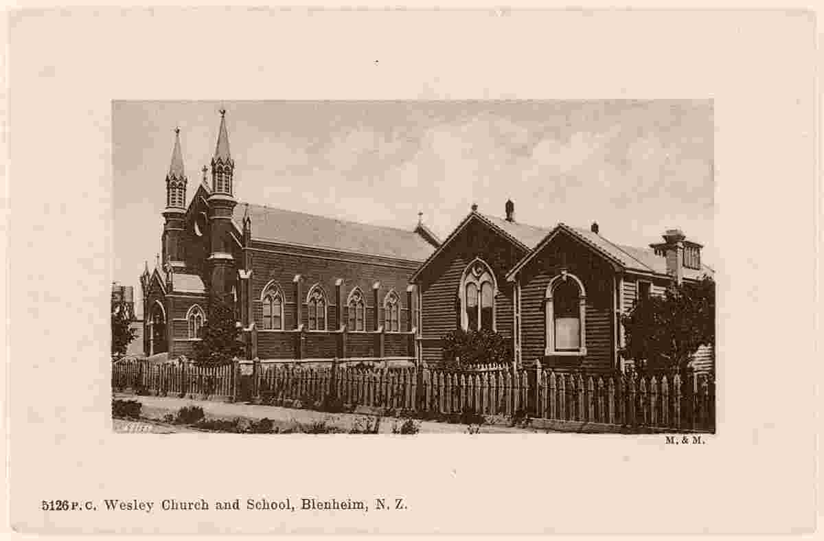 Blenheim. Wesley Church and School, between 1904 and 1915