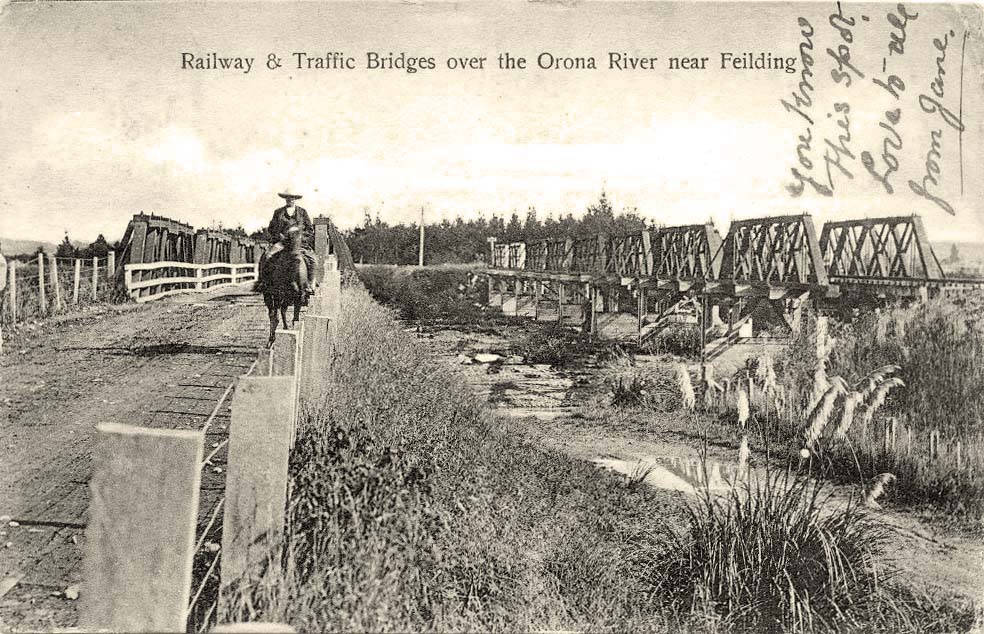 Railway and Traffic bridges over the Orona River near Feilding