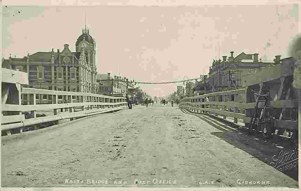Gisborne. Kaiti Bridge and Post Office, circa 1900-10's