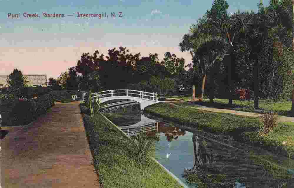 Invercargill. Puni Creek, Gardens, circa 1900's