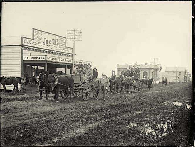 Kaitaia. Horse-drawn vehicles in Commerce Street, circa 1910's