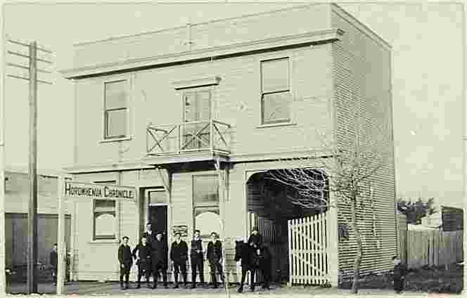 Levin. Exterior view of the premises of the Horowhenua Chronicle, circa 1910
