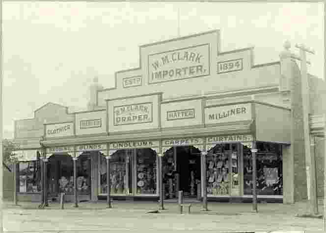 Levin. Shop front of WM Clark's drapery store, 1907