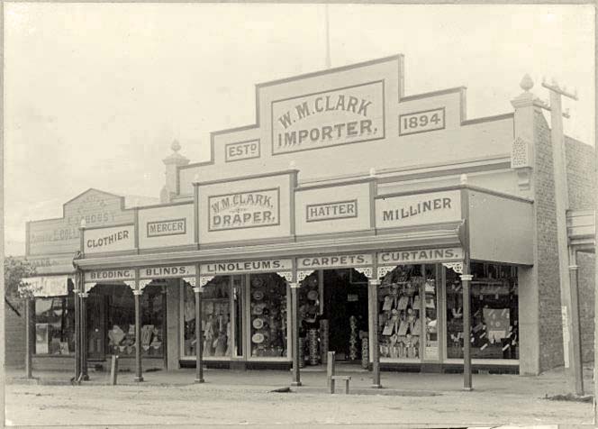 Levin. Shop front of WM Clark's drapery store, 1907