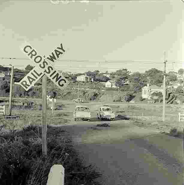 Porirua. Railway crossing, 1957