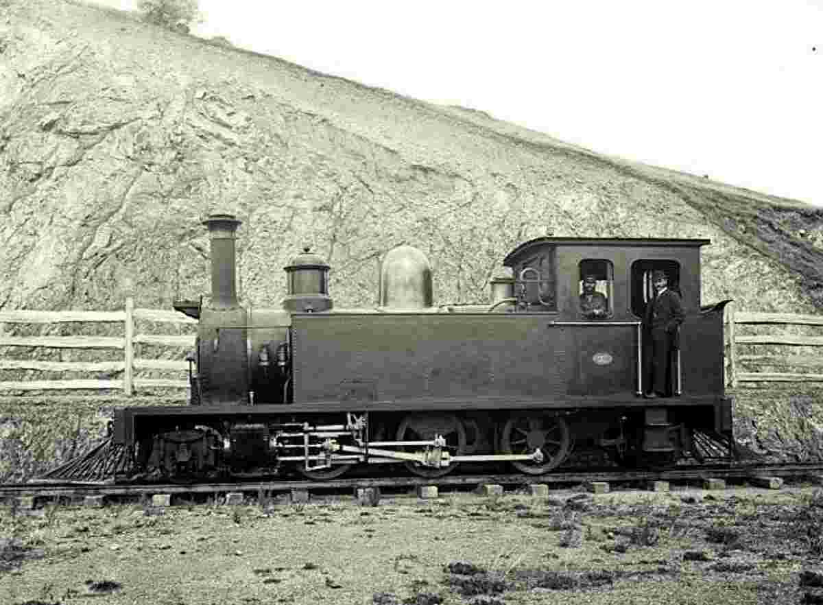 Porirua. Wh locomotive at Rocky Point, 1886