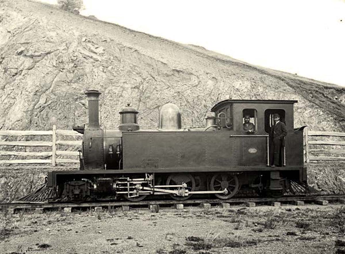 Porirua. Wh locomotive at Rocky Point, 1886