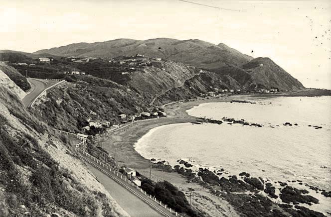 Pukerua Bay. Looking west down over Pukerua Bay, circa 1940
