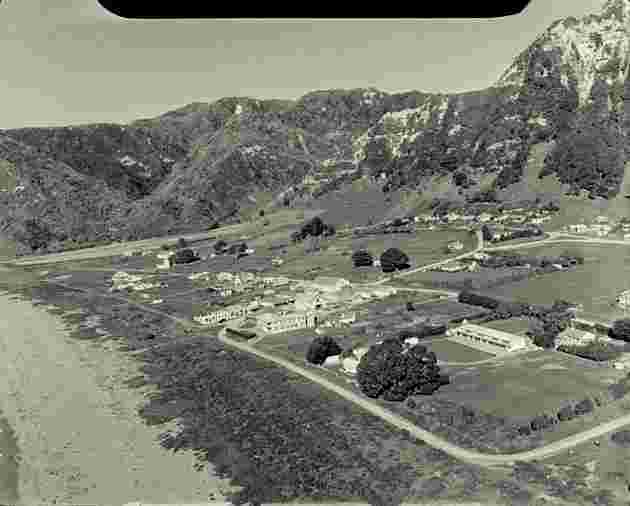 View of Te Araroa, school in foreground, May 1947