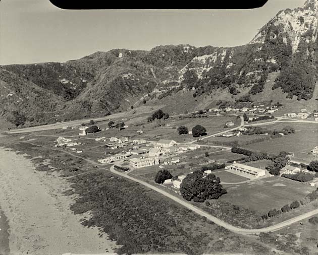 View of Te Araroa, school in foreground, May 1947