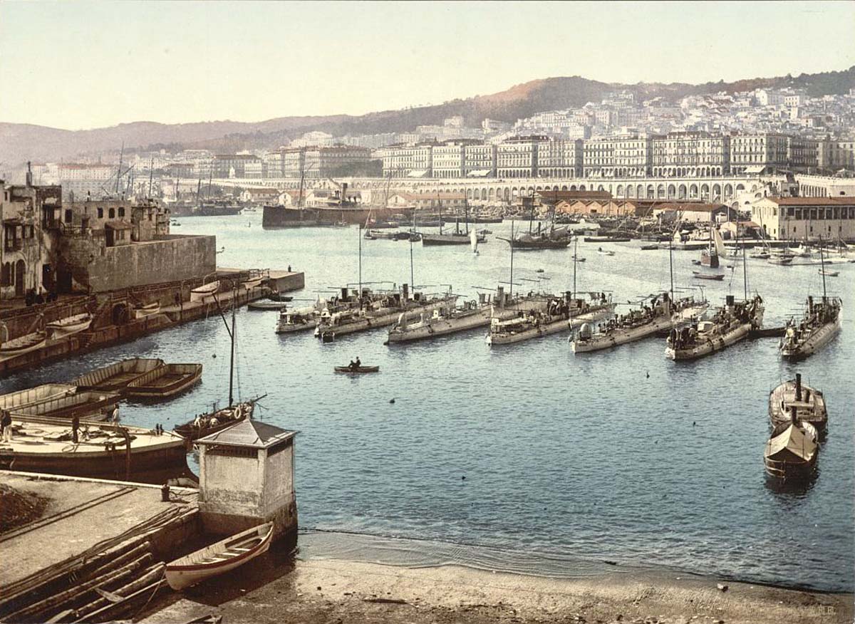 Algiers. Panorama of harbor from the admiralty, circa 1900