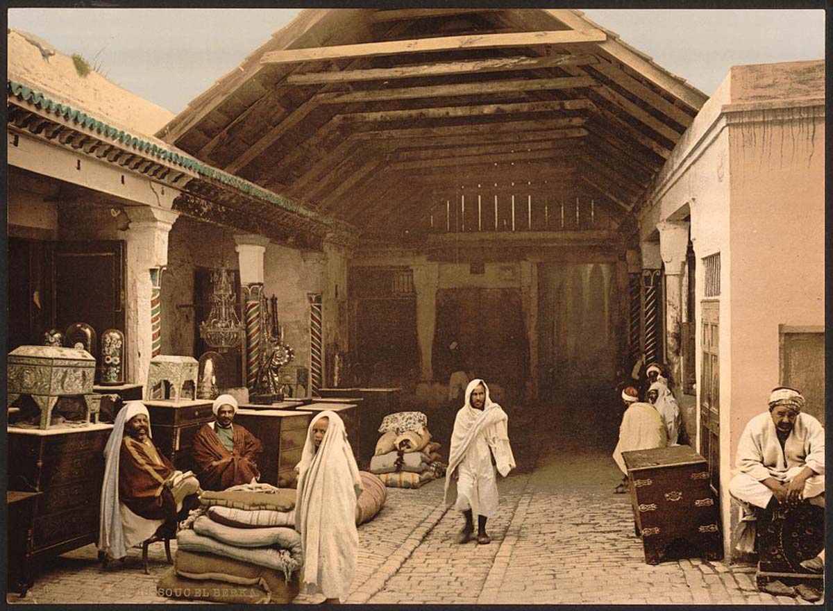 Tunis. A bazaar, circa 1890