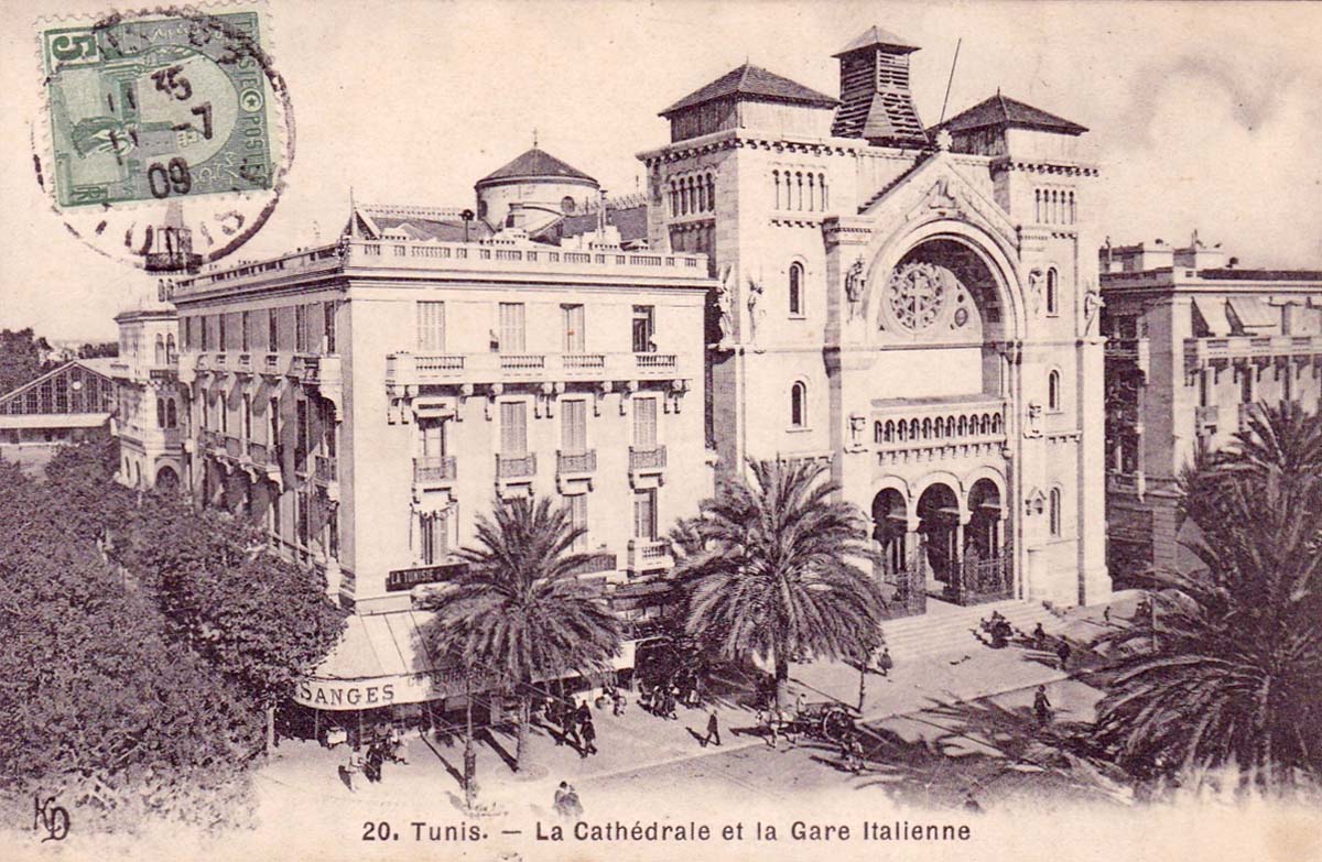 Tunis. Cathedral and North Railway Station at background, 1907