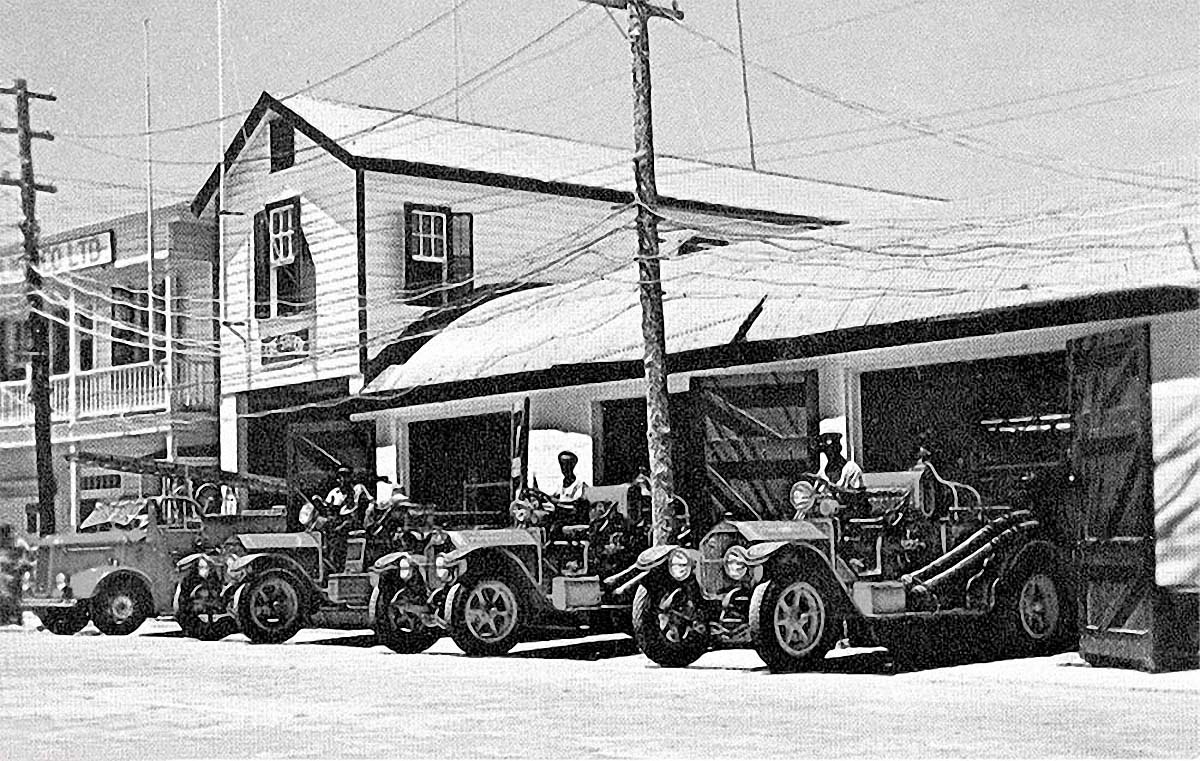 Belize City. Old time Belize City fire engines, 1970