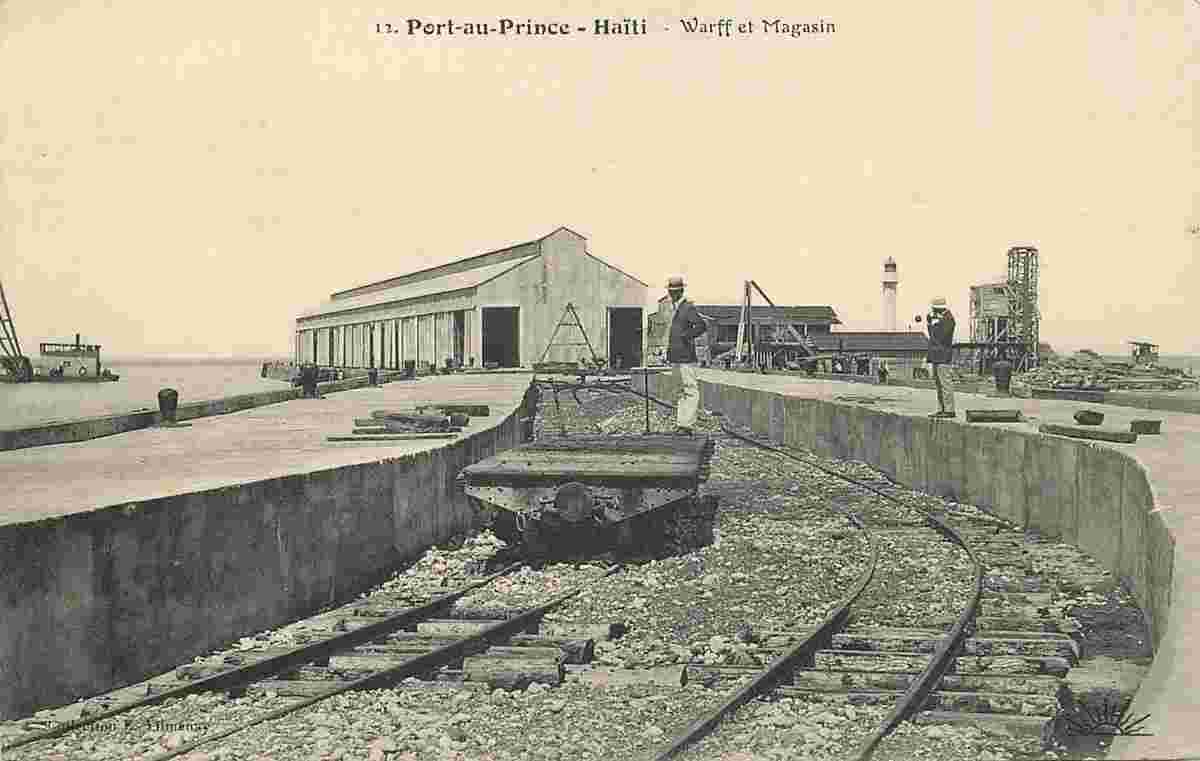 Port-au-Prince. Pier with warehouse and railway