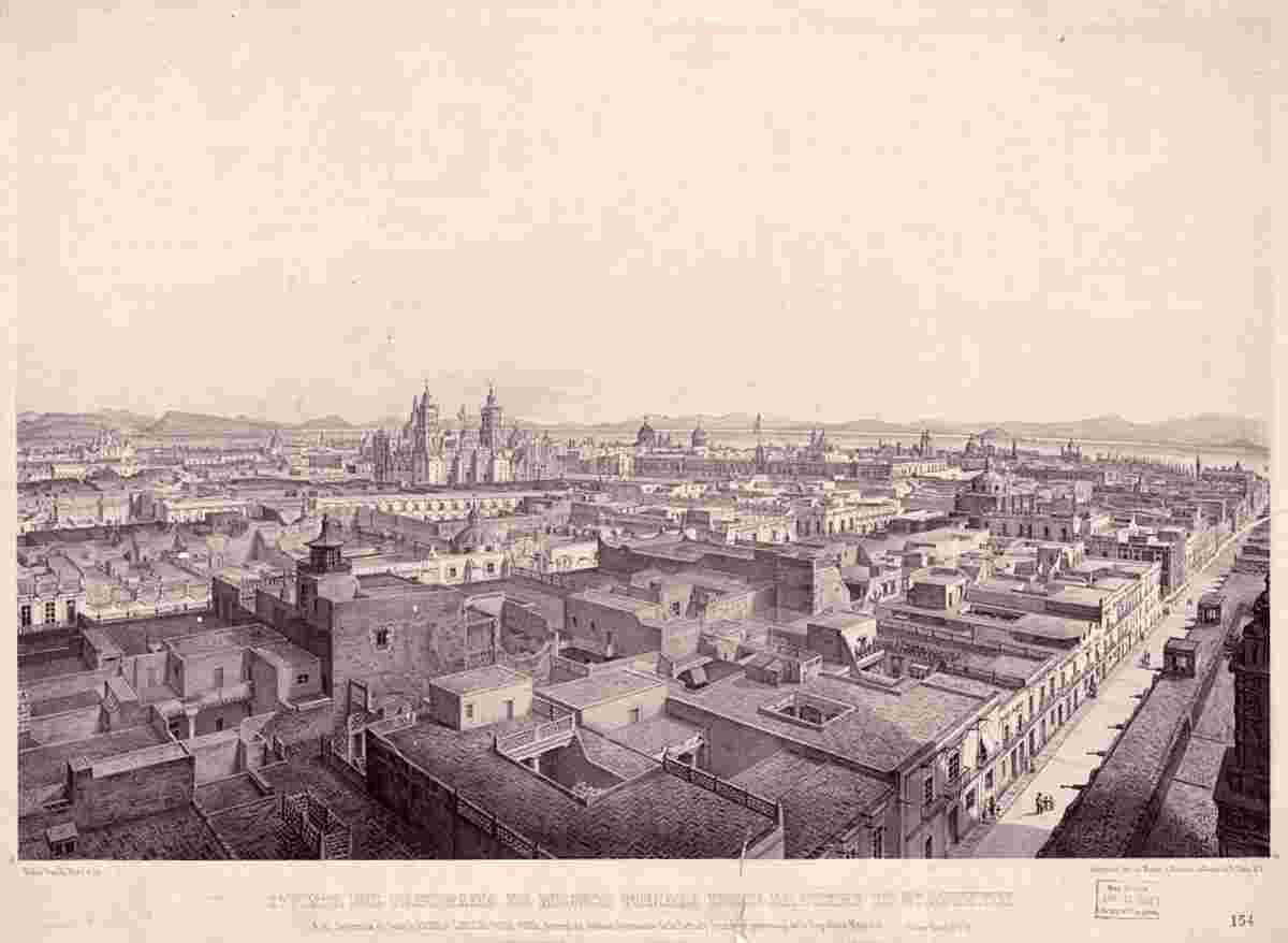 Mexico City. Panorama of city taken from the tower of St Agustin, circa 1850