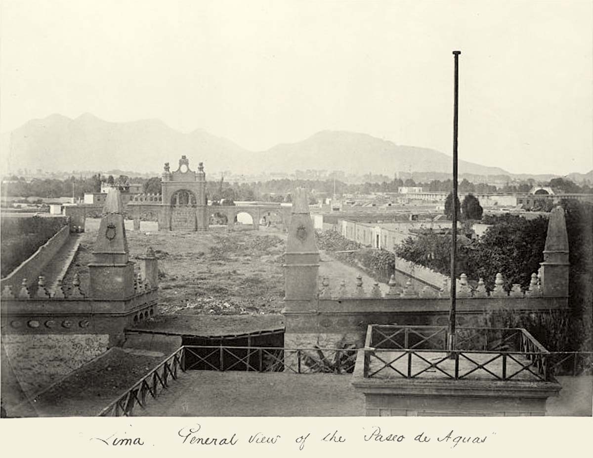 Lima. Panorama of the Paseo de Aguas, 1868