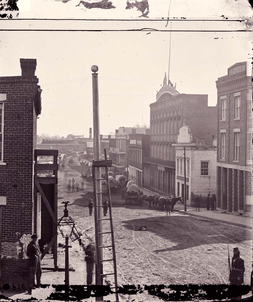 Atlanta. Wagon train on Marietta Street, 1864