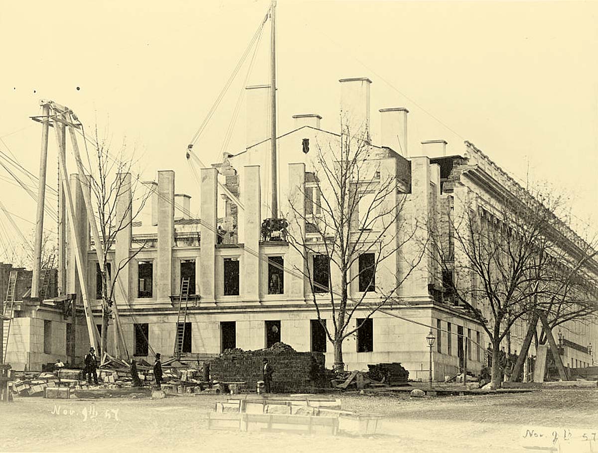 Washington. Construction of the US Treasury Building, circa 1860
