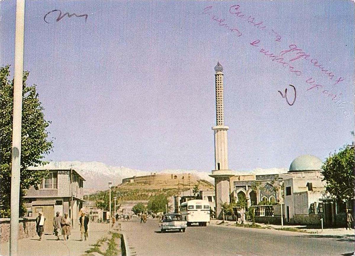 Kabul. Shar-e-Nau Mosque and Old Kolola Pushta fort, 1970s