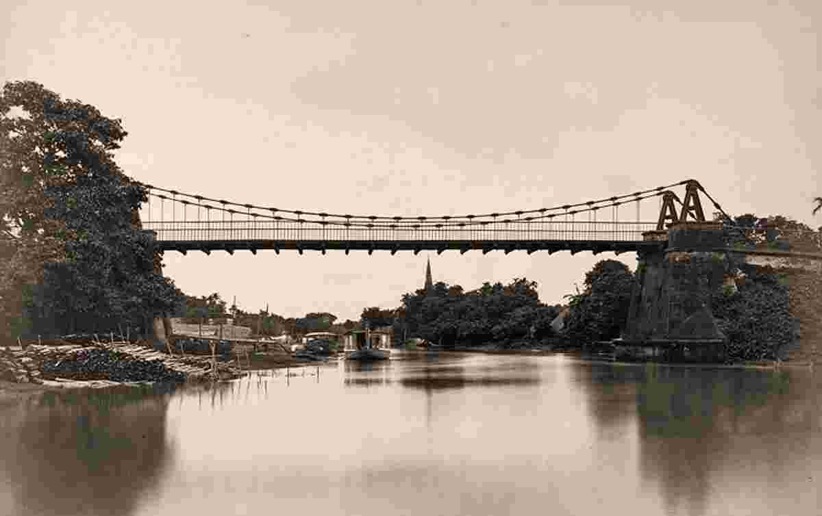 Dhaka. Iron Suspension bridge at Dacca, erected in 1830, 1885