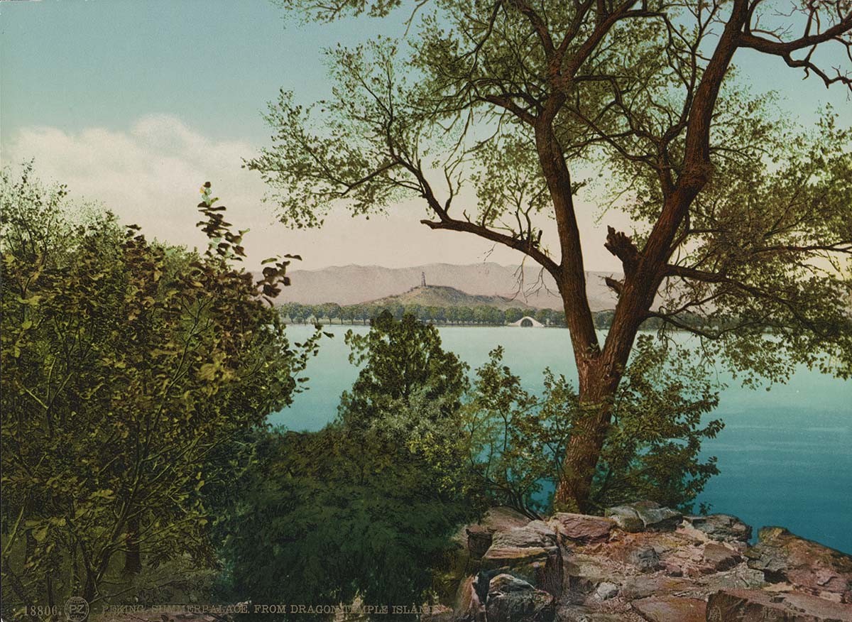 Beijing. Summer Palace, view from Dragon Temple Island, circa 1890