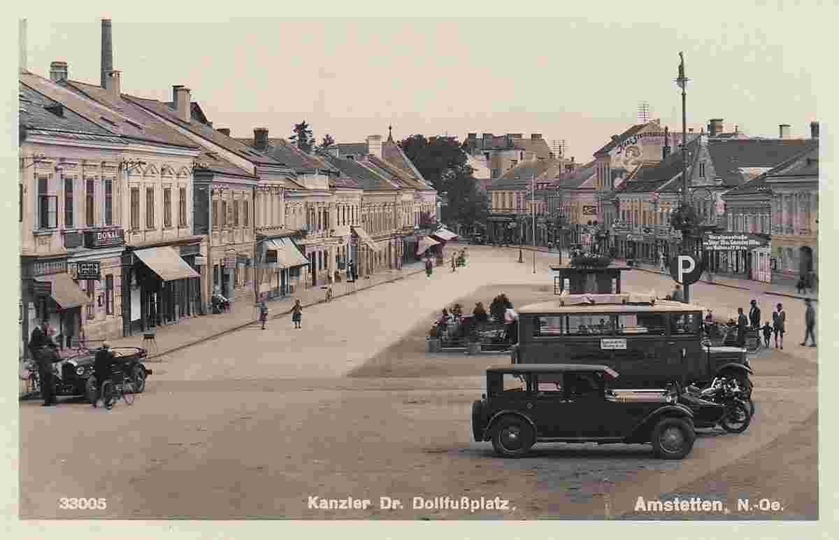 Amstetten. Kanzler Dr Dollfuß Platz, Geschäfte, 1936