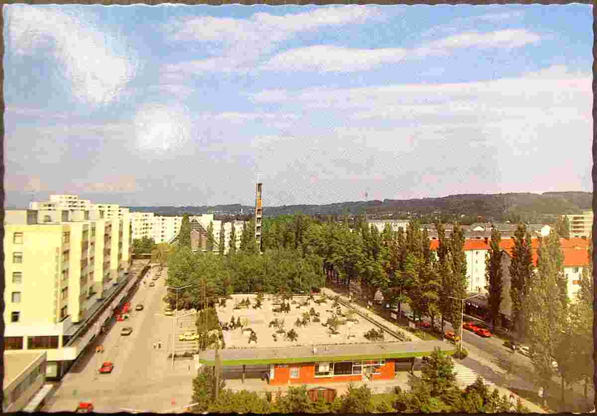 Ansfelden. Haid - Panorama mit Autobahnkirche, 1965