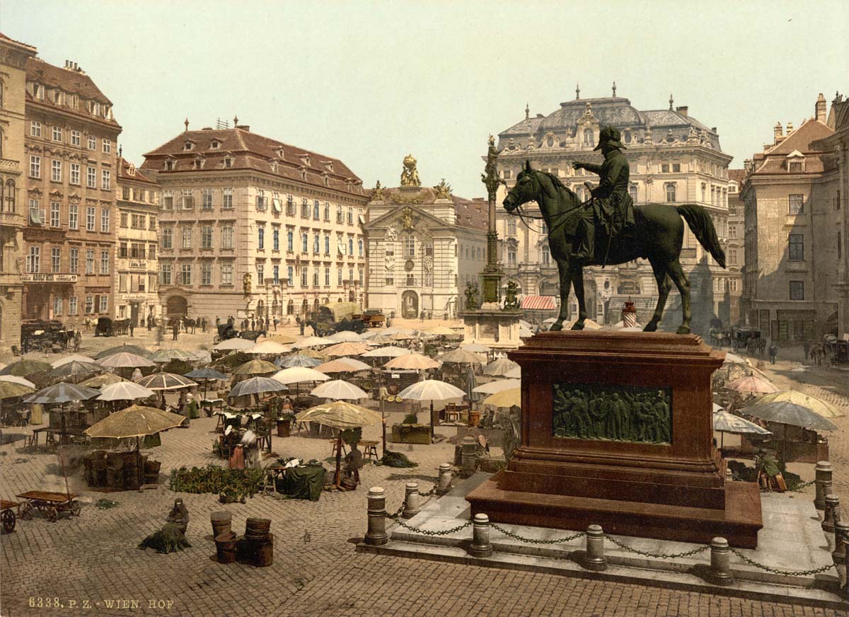 Vienna. Market place and equestrian statue, between 1890 and 1900