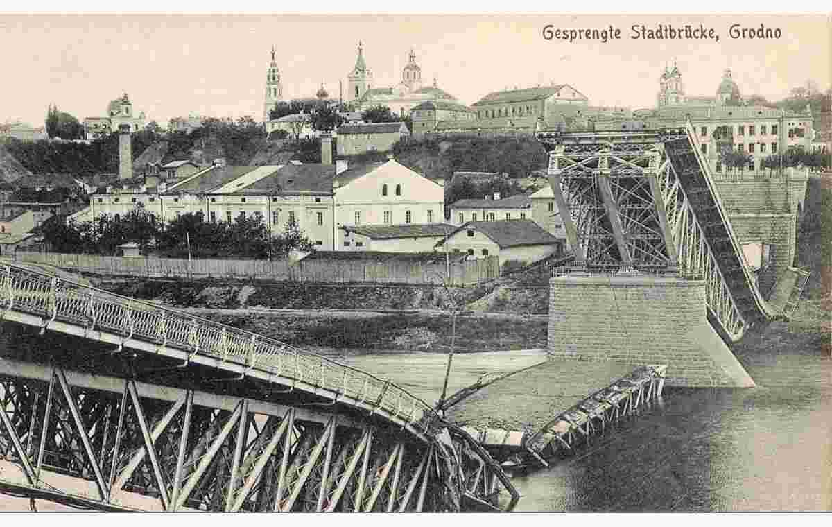 Grodno. Blown up bridge over the Neman river, 1915
