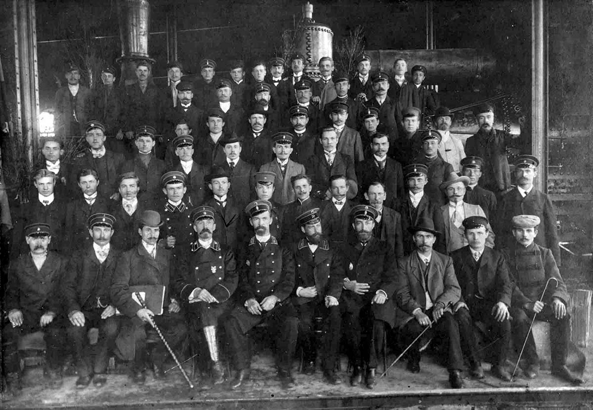 Vawkavysk. Employees of the Locomotive Depot, 1908