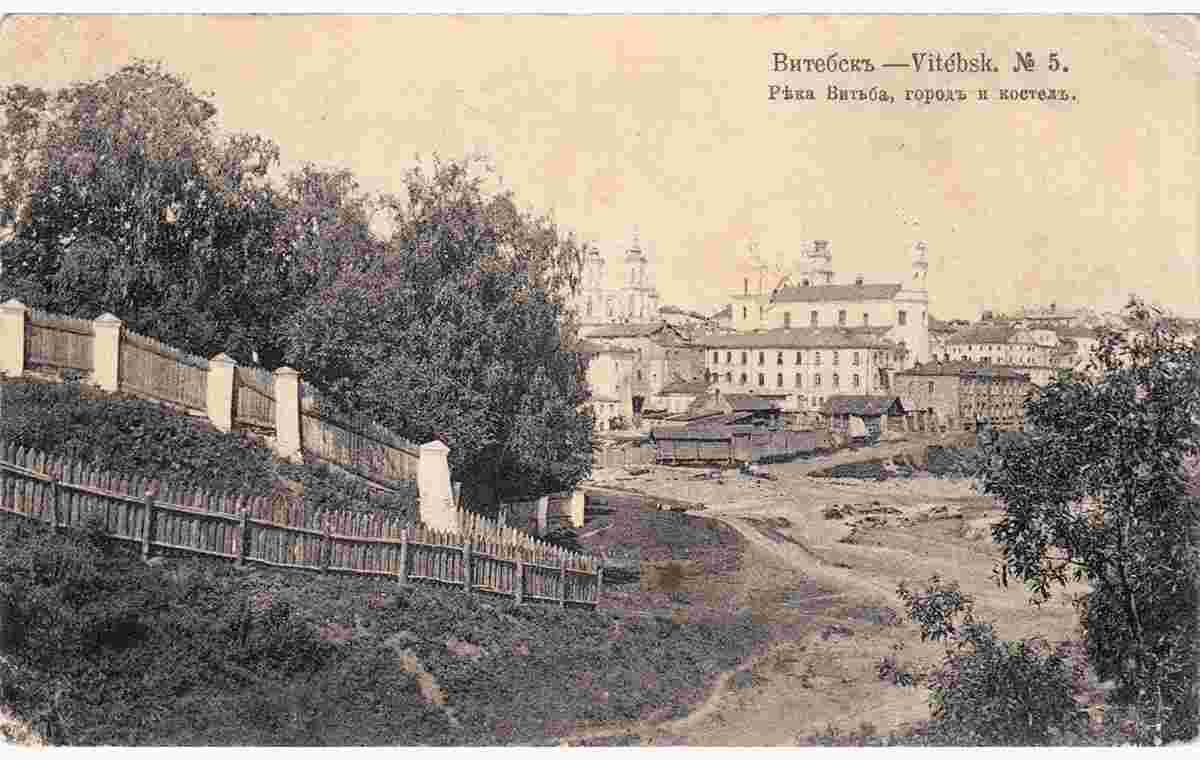 Vitebsk. Vitba river, city and catholic church, early 20th century