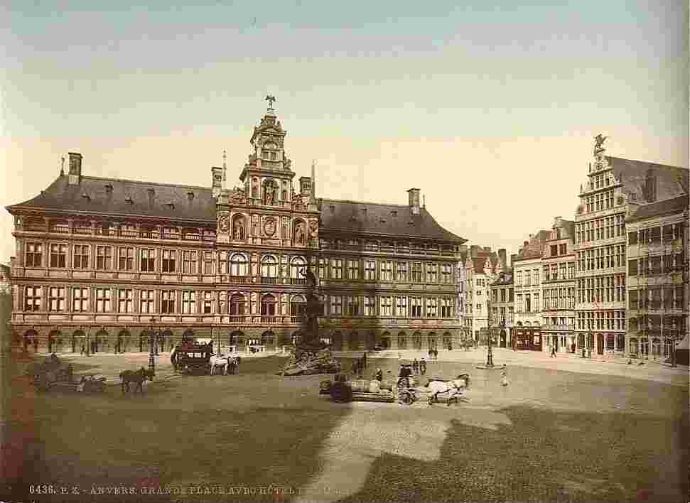 Antwerpen. Grande Place avec Hôtel de Ville, 1890