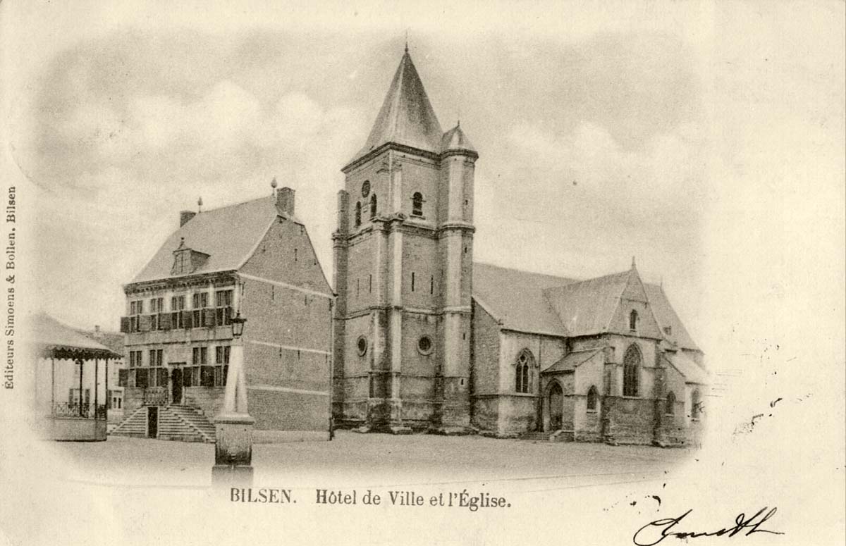 Bilzen. Hôtel de Ville et l'Eglise (kiosque), 1902