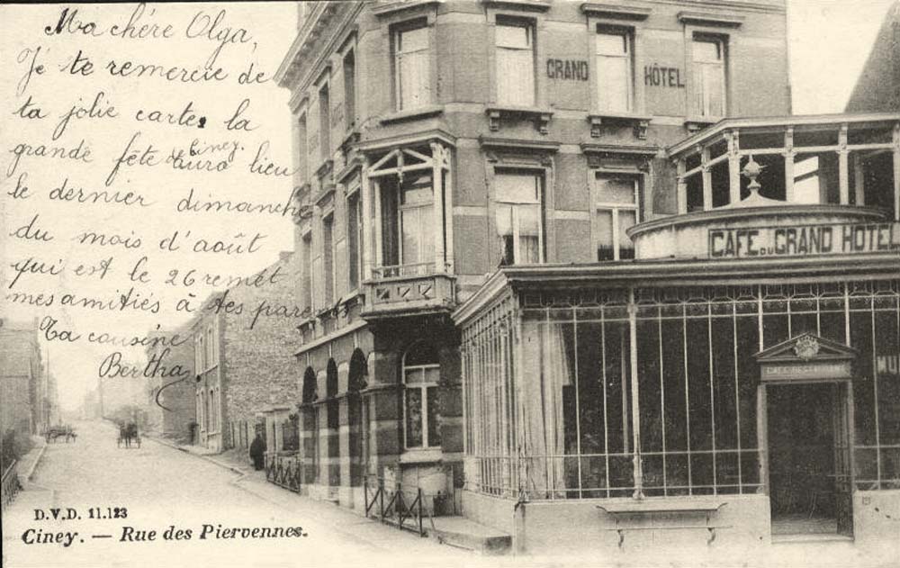 Ciney. Rue des Piervennes - Grand Hôtel et Café, 1906