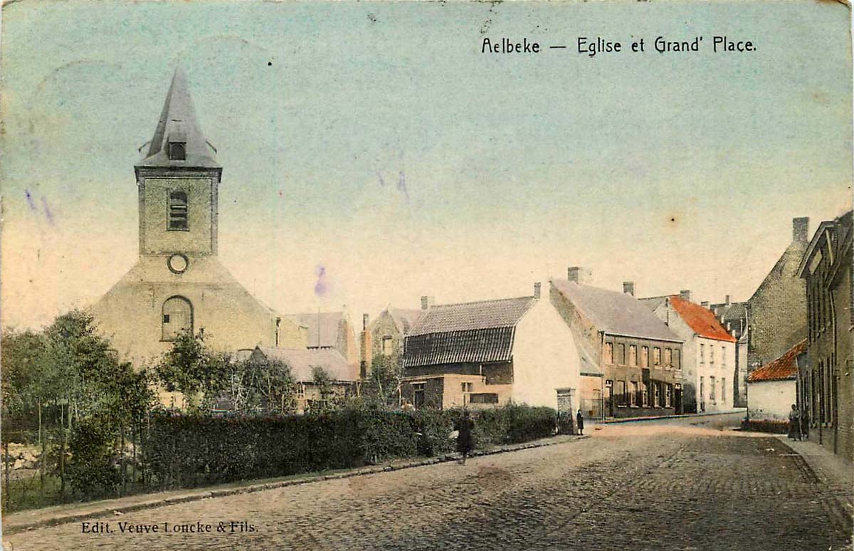 Kortrijk (Courtrai). Aalbeke - L'Église et Grand Place