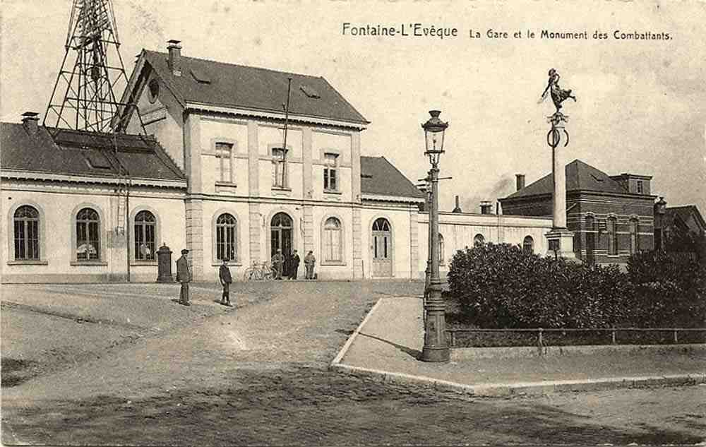 Fontaine-l'Évêque. La gare et le monument des combattants