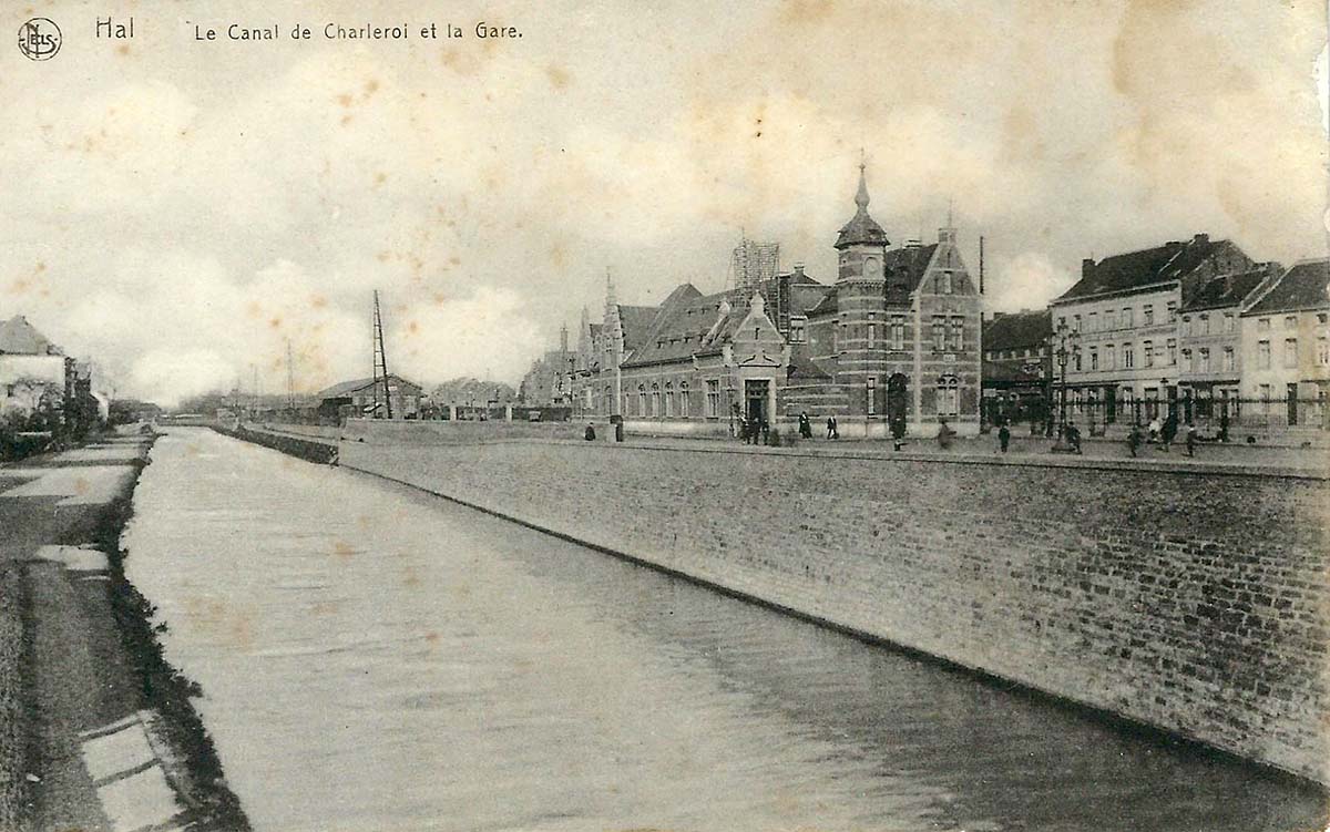 Halle (Hal). Charleroi Canal and the Railway Station, 1919