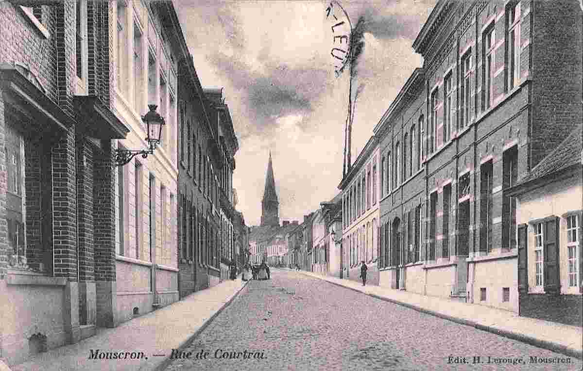 Mouscron. Courtrai street, Church