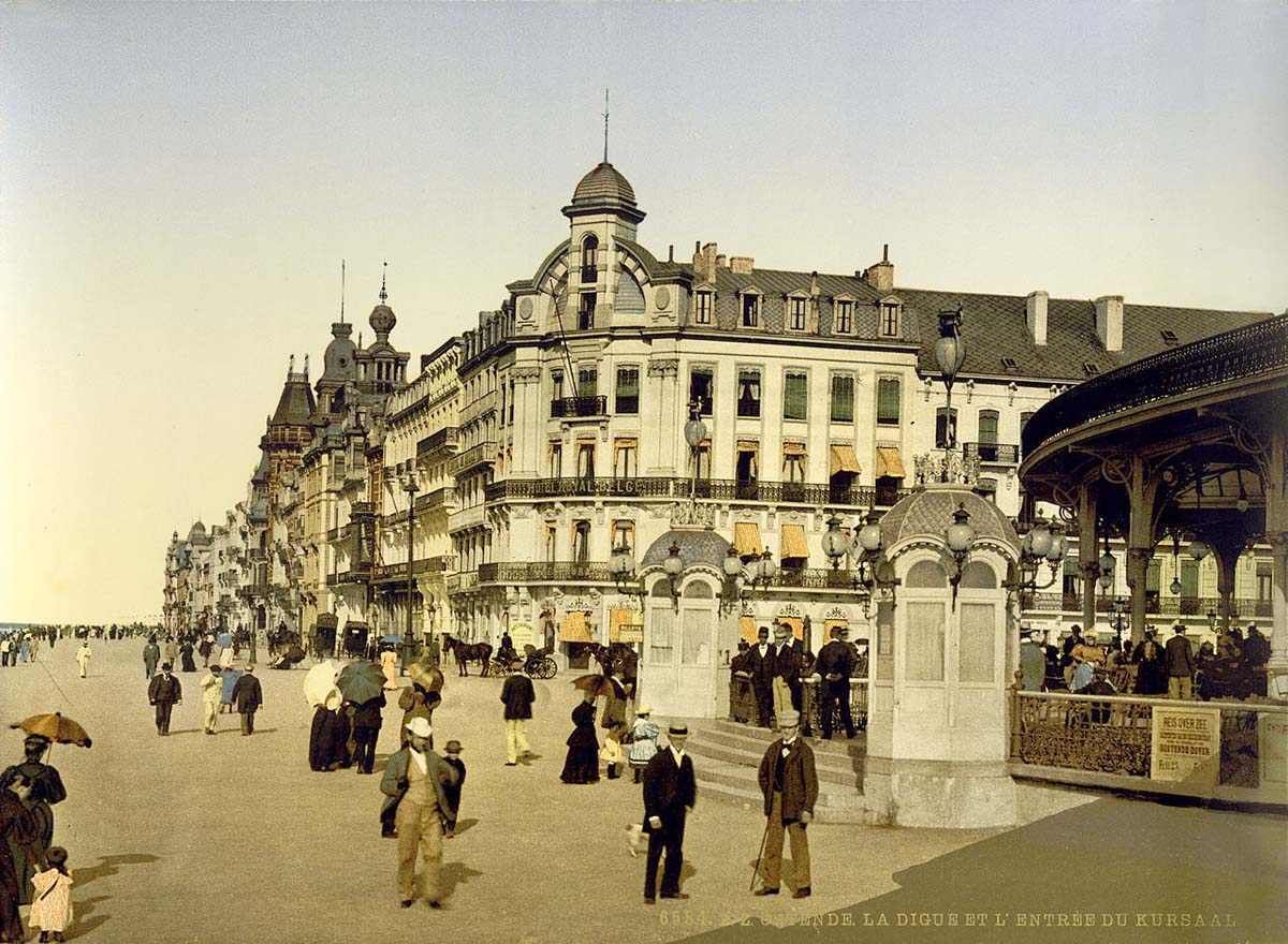 Ostend (Ostende, Oostende). La Digue et l'entrée du Kursaal, 1890
