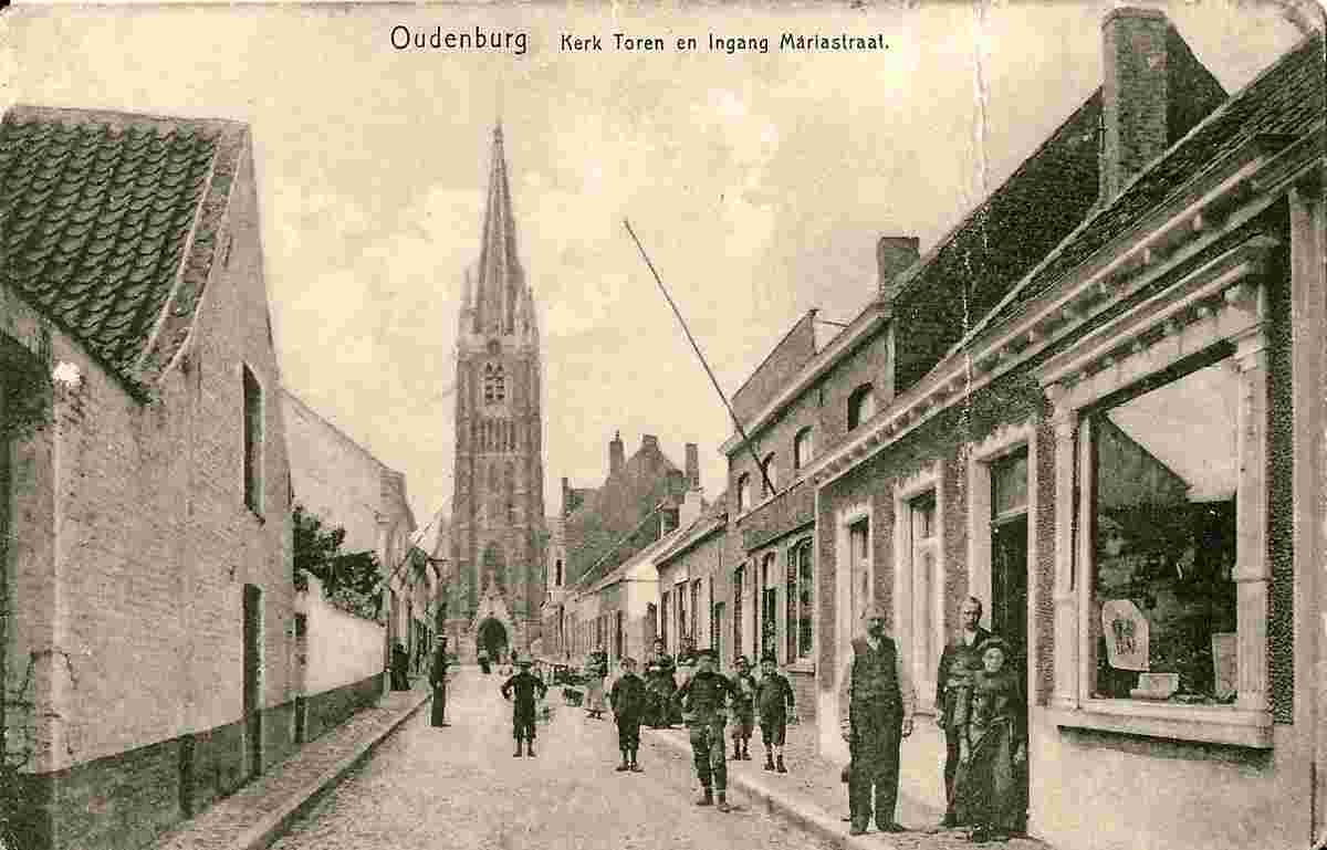 Oudenburg. Tour de l'église et entrée de Mariastraat
